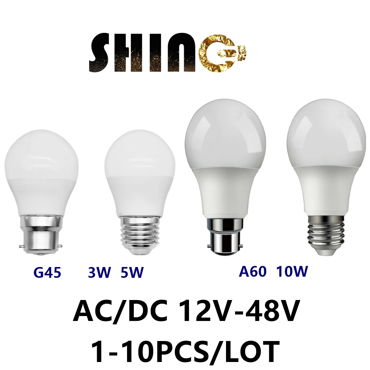 1-10pcs LED Low voltage AC/DC12V 24V 36V 48V bulb 3W 5W 10W super bright without strobe E27 B22 suitable for solar battery bulbs