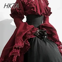 Gothic Shirt Y2k Top Lolita Girls Ruffle Umbrella Skirt High Waist Oversized Long Skirt Horn Long Sleeve Student Elegant Blouse - Image 4