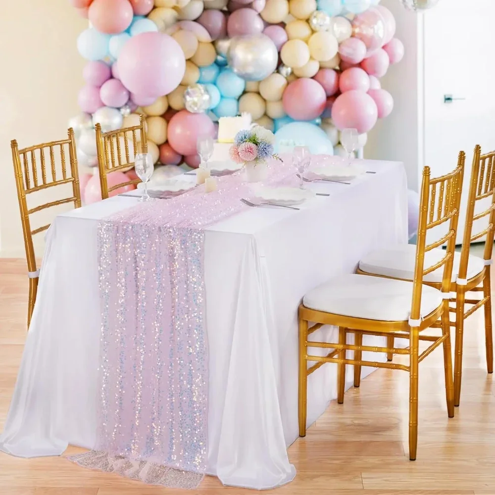 Glitter Iridescent Table Runner Holographic Mermaid Tail Scale Sequin 탁자 깃발  for Wedding Birthday Party Christmas Decoration 2