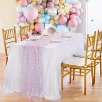 Glitter Iridescent Table Runner Holographic Mermaid Tail Scale Sequin 탁자 깃발  for Wedding Birthday Party Christmas Decoration 2
