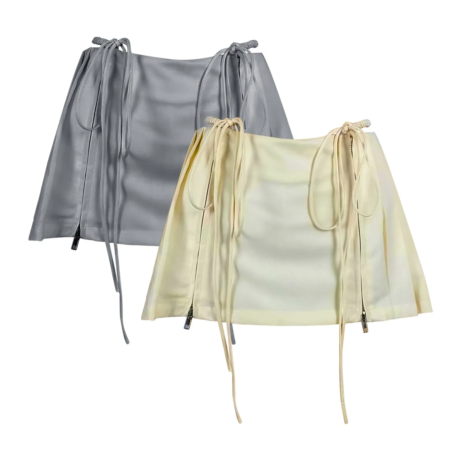 

2023 New Summer Women Sexy Zipper Split Skirt Lace-Up Low Waist Pleated Skirt Harajuku Y2k Aesthetic Fairy Grunge Skirts