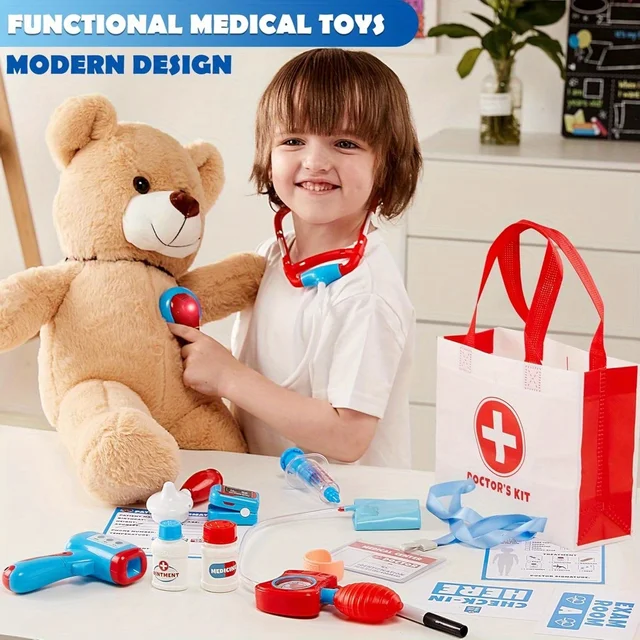 JOYFY Kids Doctor Kit 16Pcs Pretend Play Medical Kit with Realistic Toy Stethoscope Reusable Record Cards for Toddlers Ages 3+