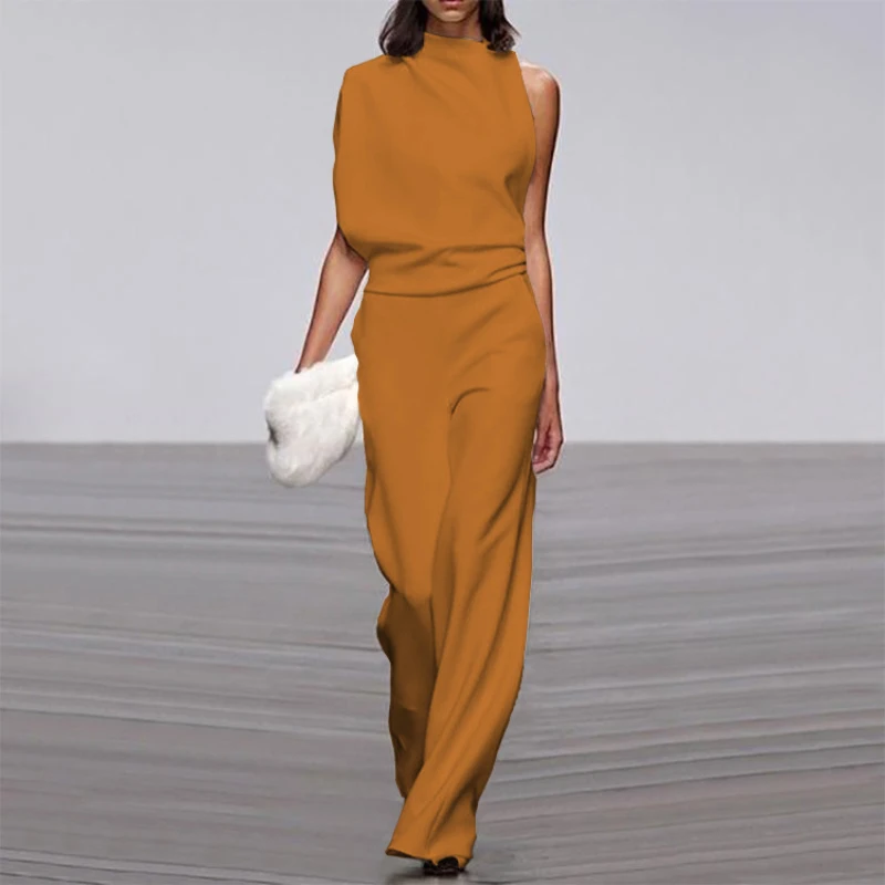 

Women's Summer Solid Color Sleeveless Wide Leg Jumpsuits Elegant Woman Female Jumpsuit 2022 Overalls For Women Loose Work Wear
