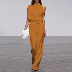 Women's Summer Solid Color Sleeveless Wide Leg Jumpsuits Elegant Woman Female Jumpsuit 2022 Overalls For Women Loose Work Wear