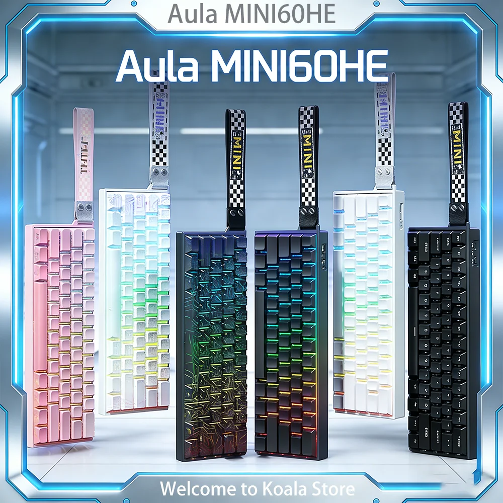 AULA Mini60HE 마그네틱 스위치 기계식 키보드 8000Hz 0.01mmRT RGB 무선 트라이 모드 맞춤형 게이밍 키보드 PC E-스포츠 선물