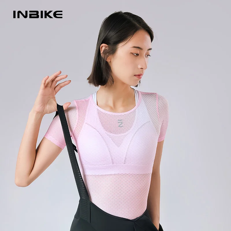 INBIKE Women's Cycling Short Sleeve Breathable Sweat Wicking Road Cycling Jersey Mesh Round Neck Mountain Bike Jersey