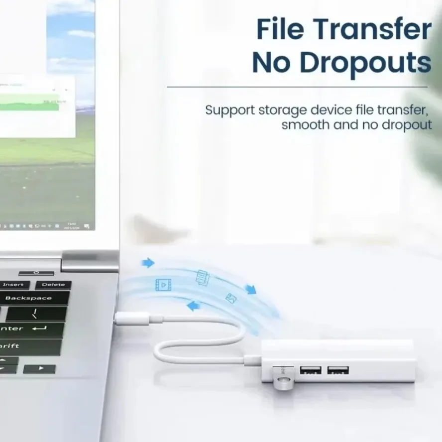 3-Port USB-C Hub with Ethernet Adapter and RJ45 Port