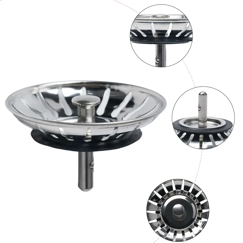 Kitchen Filter Waste Plug Stainless Steel Kitchen Sink Strainer Waste Drain Plug 80mm