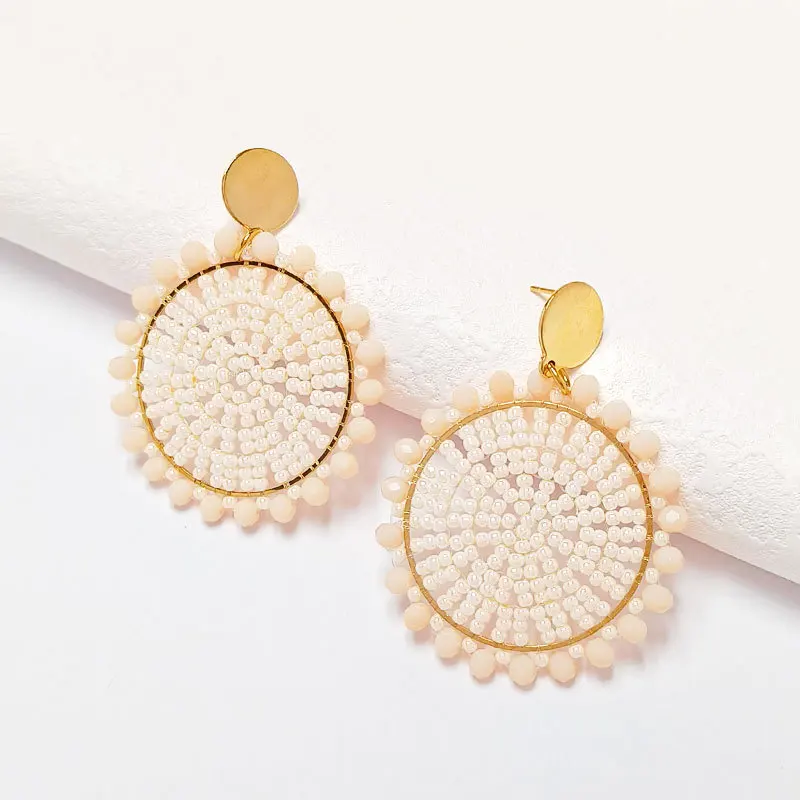 

Rice bead earrings Roundness Sun Design Originality Crystal Hand knitting Bohemia Alloy Fashion Simple Beaded earrings
