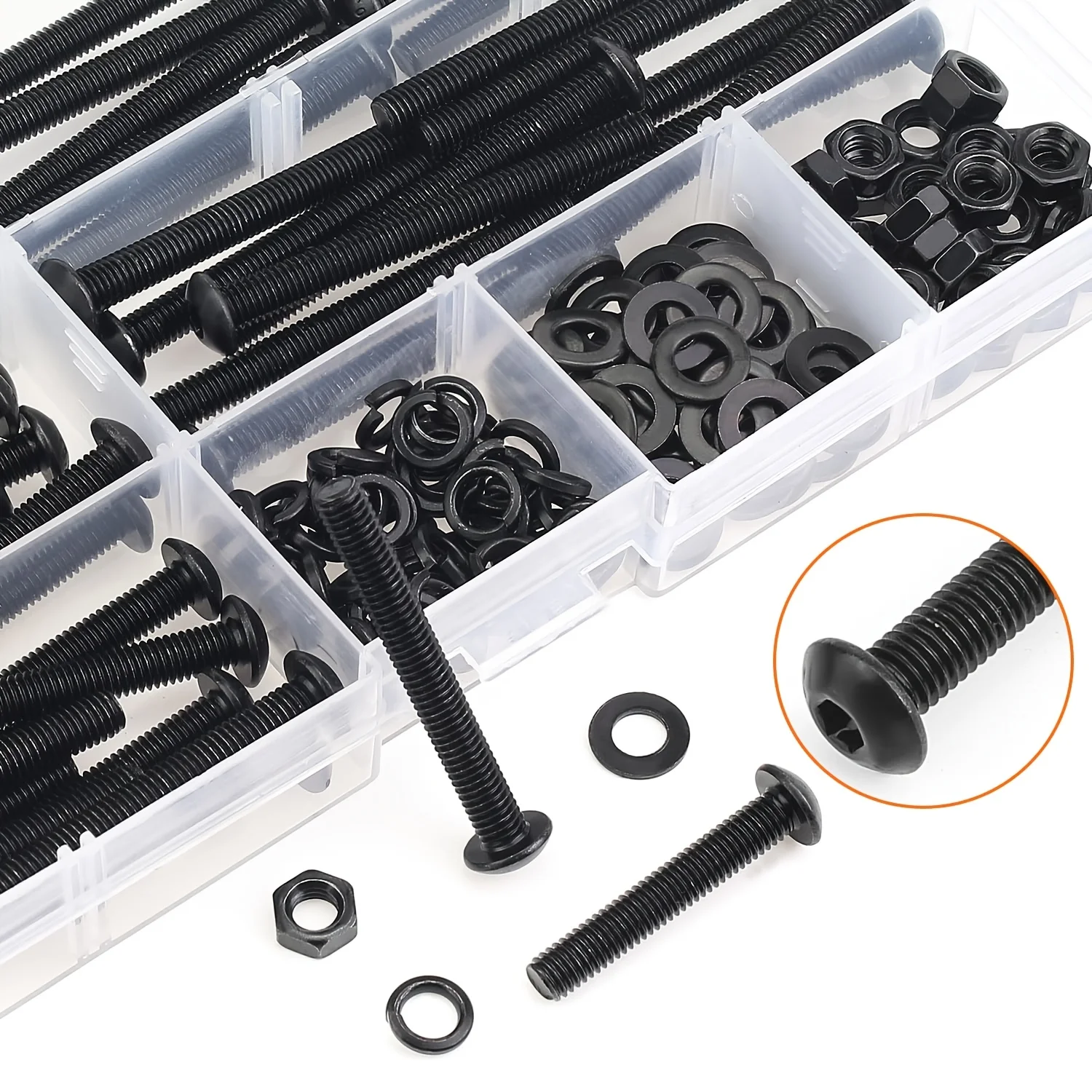 200 Pieces M5 x 30mm/35mm/40mm/45mm/50mm, Button Head Socket Cap Metric Screws Bolts Washers Nuts Kit, 10.9 Grade Alloy Steel