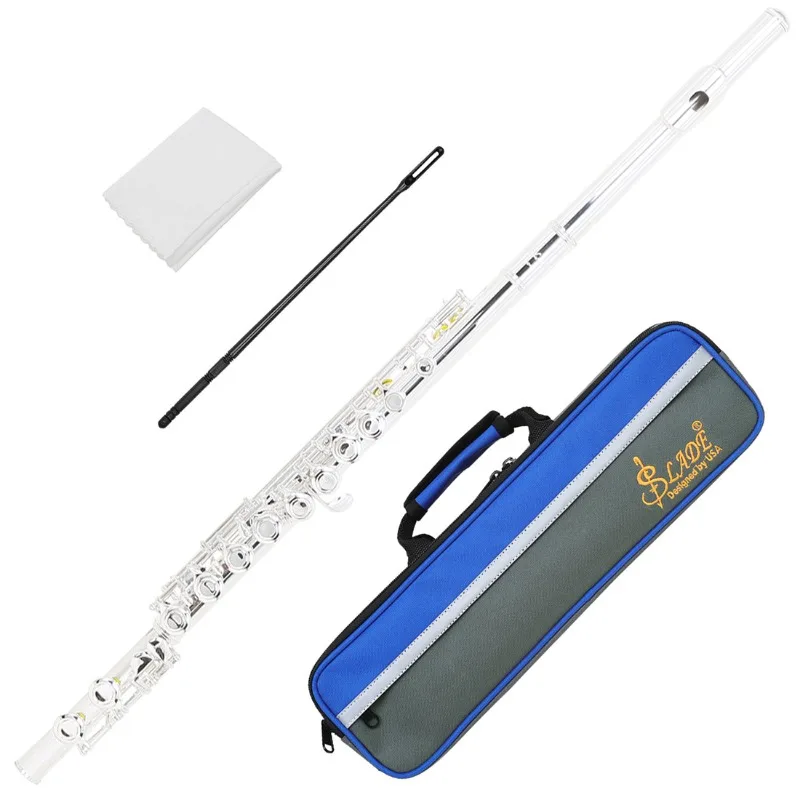16 Keys C Flute Instrument Closed Hole for Beginners with Carrying Case Gloves Cleaning Kit Woodwind Instrument Flute