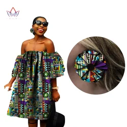 BintaRealWax African Dresses for Women with Earrings Print Wax Off Shoulder Loose Style Dress Fashion Mini Africa Dress WY866
