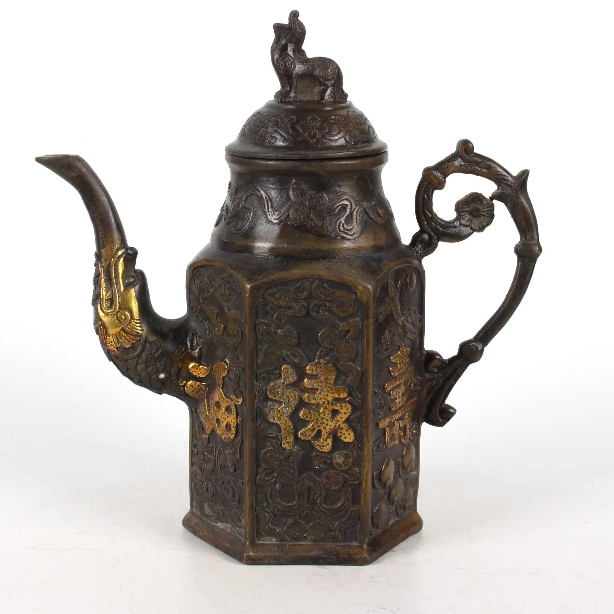 

Китайская народная коллекция, позолоченный чай ручной работы из чистой меди, экспонаты