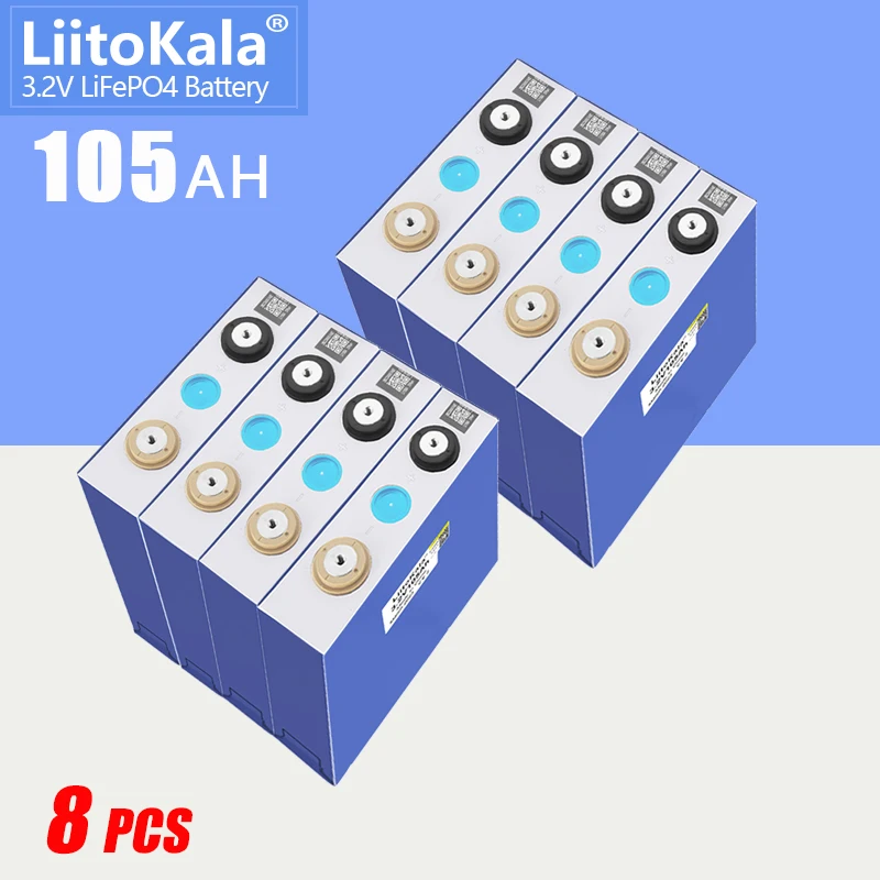 8Pcs Liitokala 3.2V 100Ah 105Ah Lifepo4 Celle Della Batteria Fai Da Te 12V 24V 48V Veicolo Elettrico Rv Solar Cell Pack Eu/Us Duty-Free