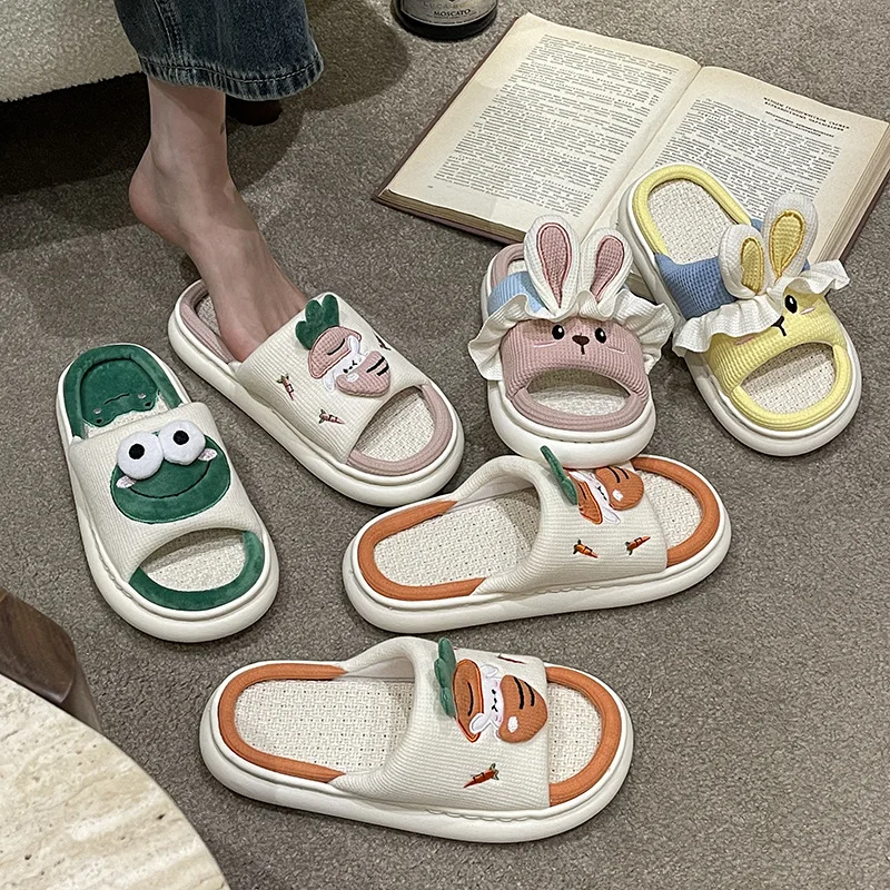 

F49 Home cotton and linen slippers for women spring and autumn indoor household breathable non-slip soft-soled slippers