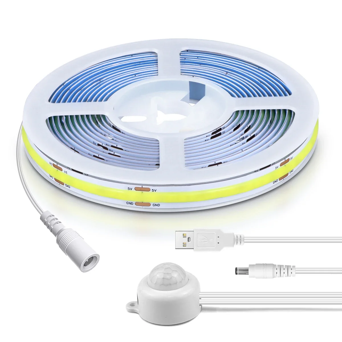 Smart USB 5V COB LED Strip Light With Sensitive PIR Motion Sensor Switch Delay Time Adjustable 20s-300s Only Work At Night/Dark