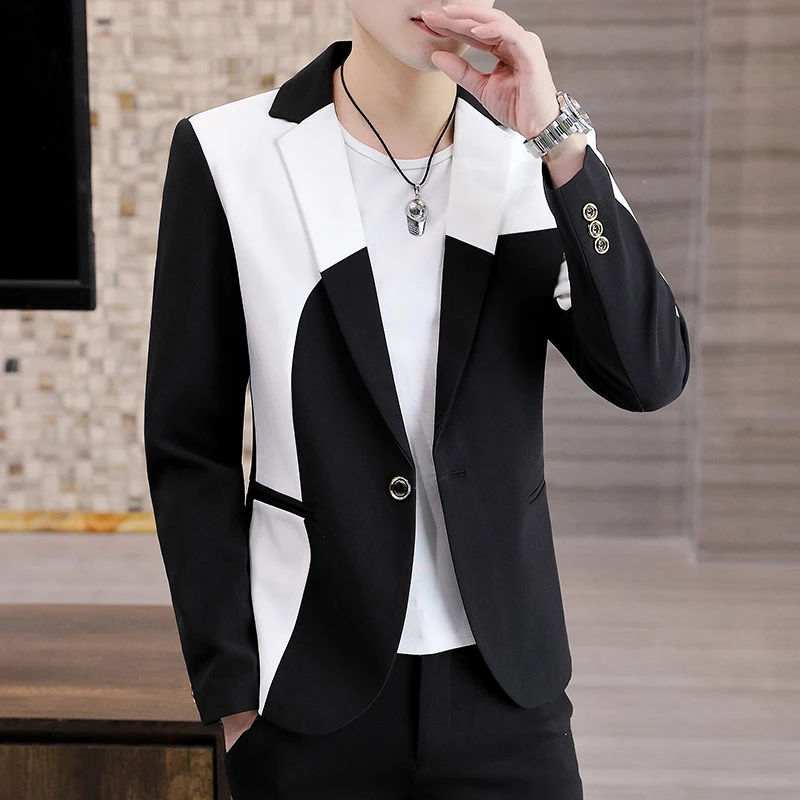 Fashion Splicing Men Blazers Slim Fit Business Casual Suit Jacket Handsome Wedding Groom Social Dress Coat Costume Homme men suit jacket