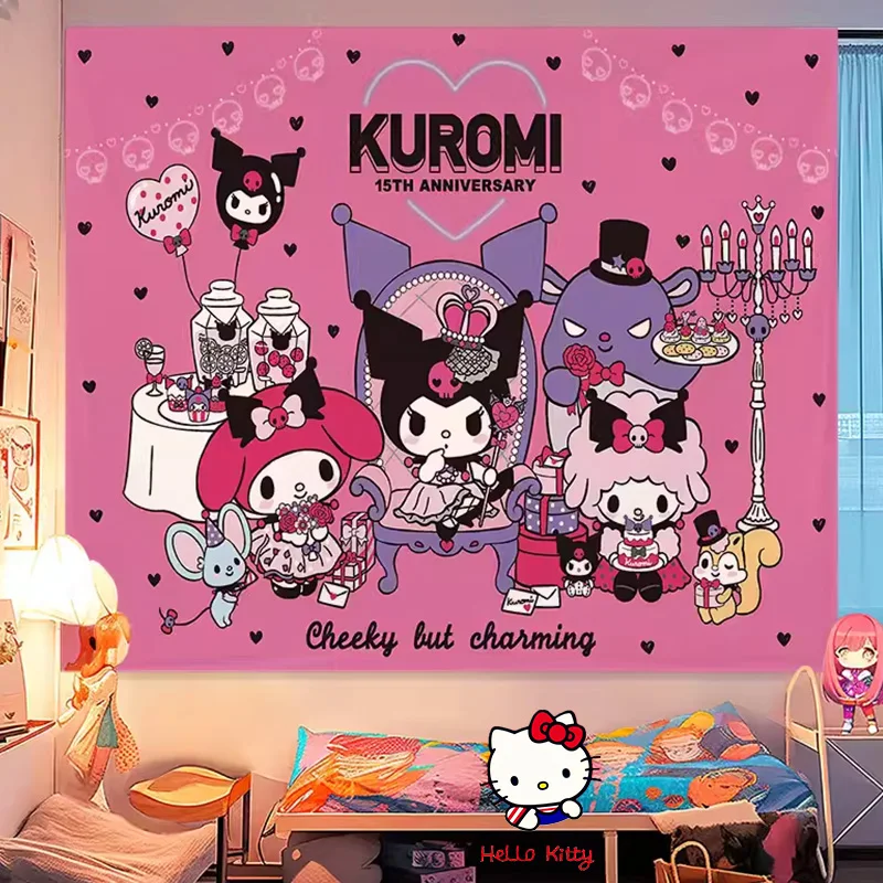 

Kawaii Sanrio Anime Bedroom Background Cloth Cute Melody Kulomi Room Tapestry Dormitory Headwall Hanging Cloth Room Decoration