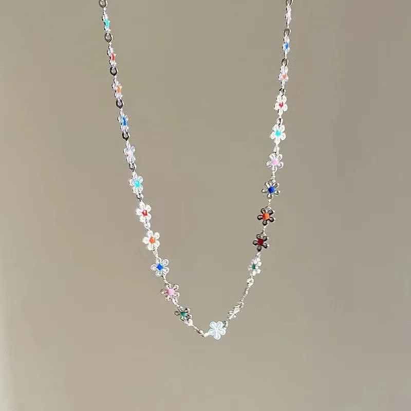 Fashion Enamel Colorful Little Flower Choker Necklace detail view