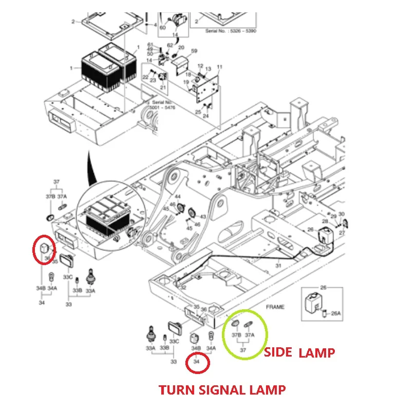 534-00112B 2534-9069 TURN SIGNAL LAMP Doosan wheel excavator DX140W / DX160W / DX170W / DX210W / DH150W / DH210W