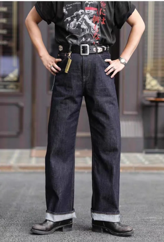 

Брюки мужские прямые с широкими штанинами, свободные штаны из денима, с завышенной талией, для отдыха на открытом воздухе, походов, походов, 14 Унций