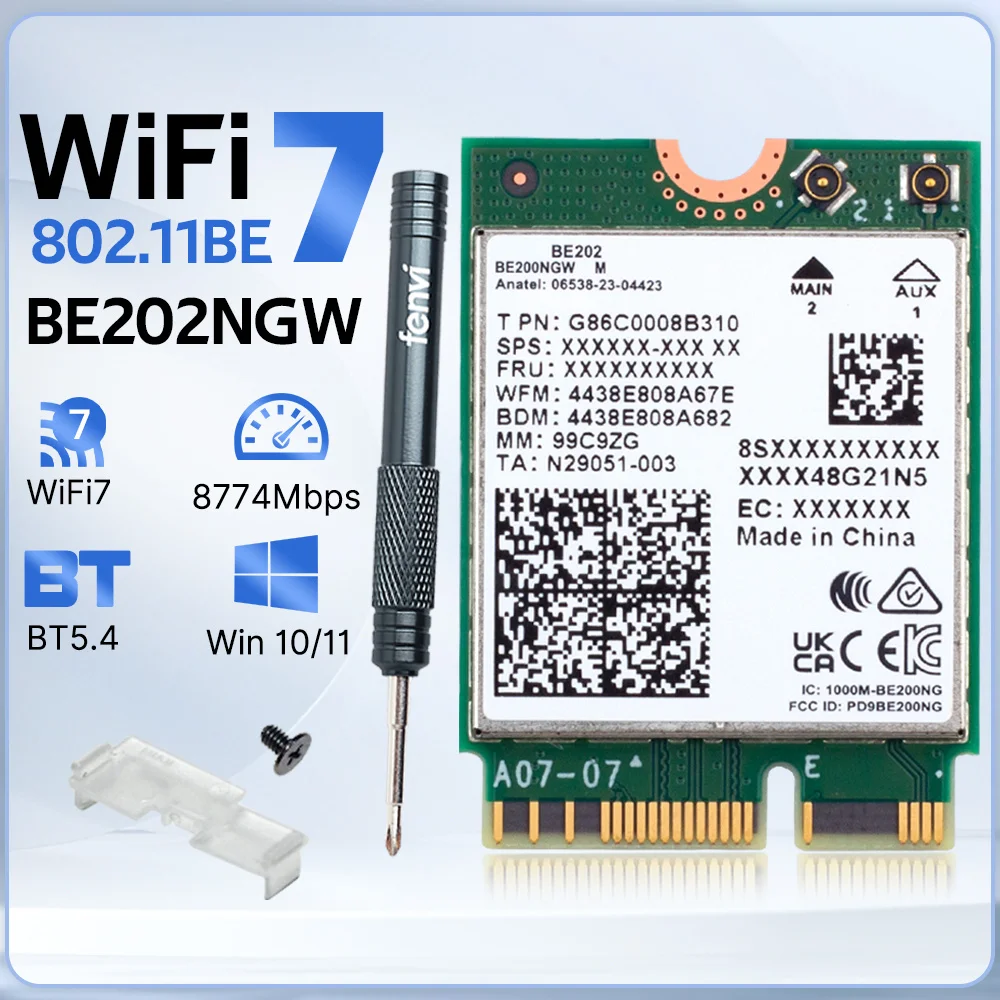 WiFi 7 עבור כרטיס WiFi BE202 M.2 Bluetooth 5.4 2400Mbps Tri-Band 2.4G/5G/6GHz BE202NGW מתאם רשת אלחוטית WiFi 7
