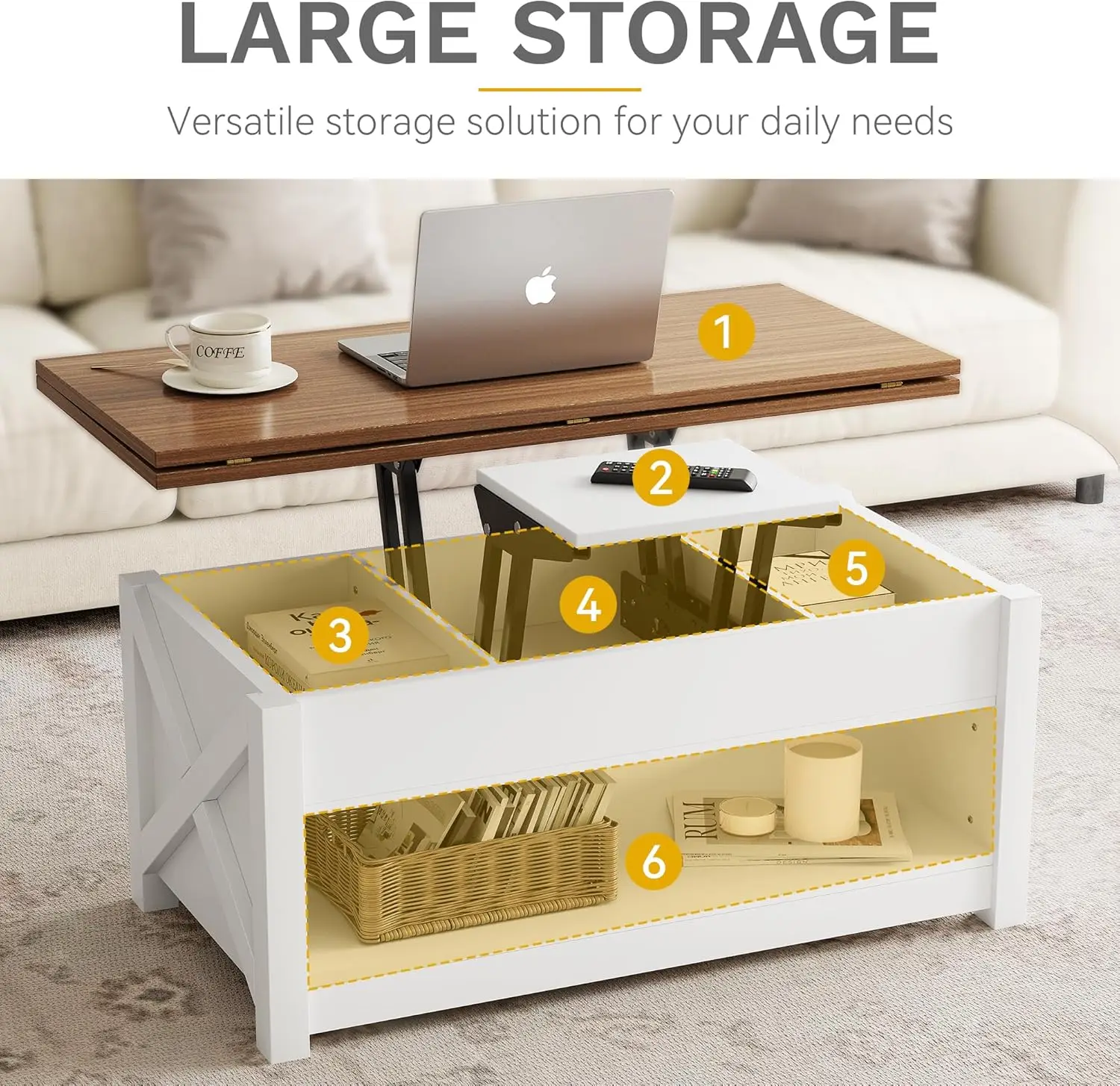 DWVO Coffee Table with Lifting Top, Multifunctional Coffee Table with Storage, Center Table with Hidden Compartment for Living R 5
