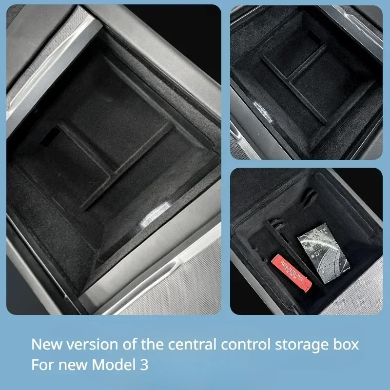 

For 2024 Tesla New Model 3 Highland Central Control Storage Box Armrest Box Hidden Storage Box Flocking Car Interior Accessories