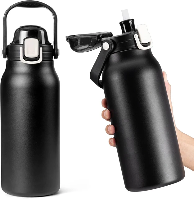 Botella de agua de 2L, termo con pajita extraíble, botella de agua portátil  de acero inoxidable con asa de transporte para gimnasio - AliExpress