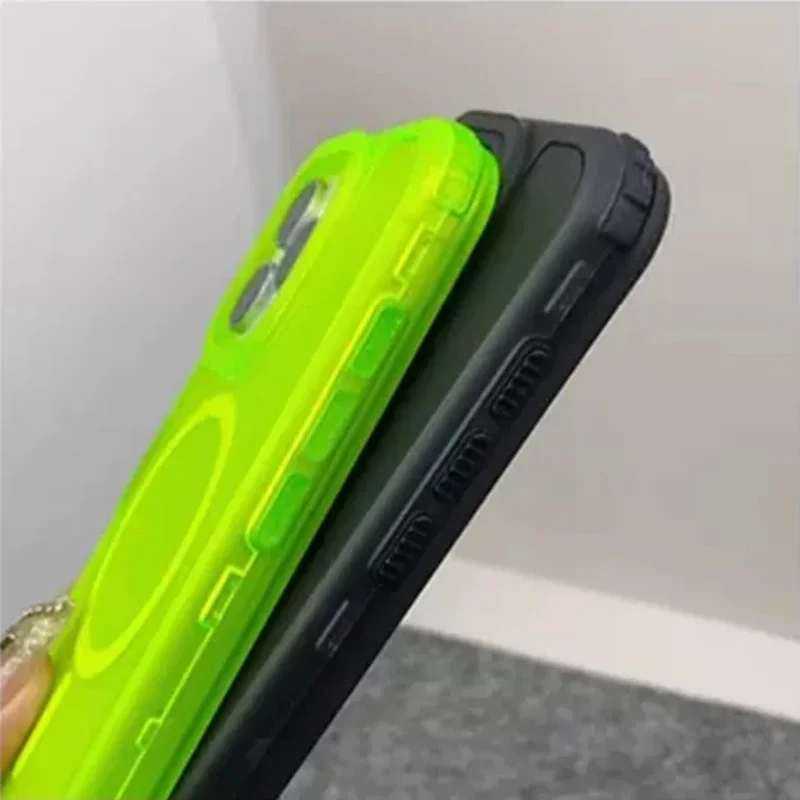 Neon Color Bumper Shockproof MagSafe Phone Case For iPhone 17 16pro max 14 15 Pro 13 11 12 Wireless Charging Frosted Armor Cover 5