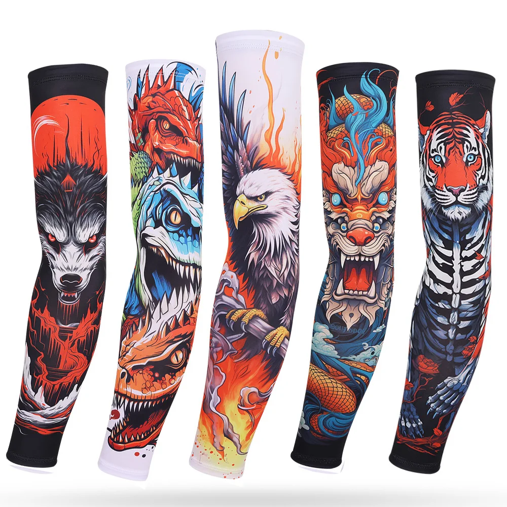 Sports Cooling Arm Sleeves, Elastic Cover for Driving, Running, Basketball, Football, Anti-UV, 3D Print, Tattoo 3
