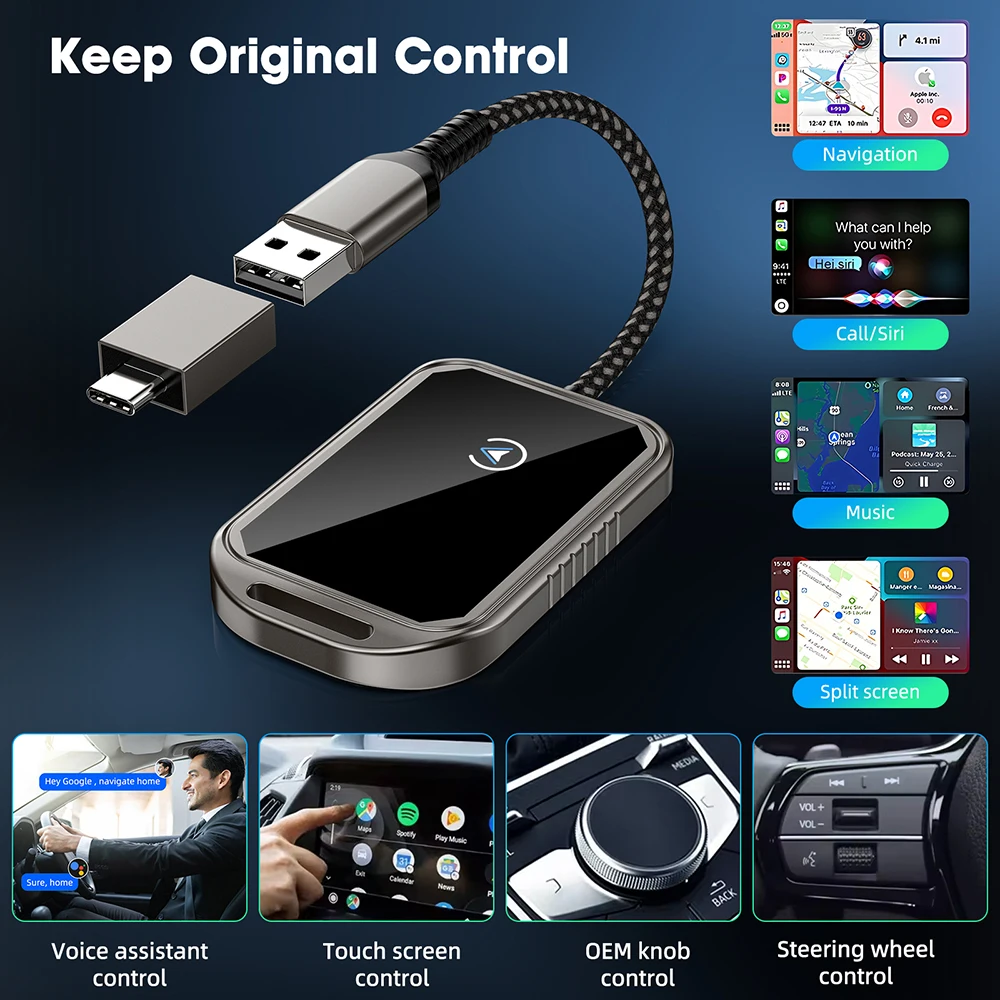 2 in 1 Wired to Wireless Carplay Android Auto Mini Box Dongle Wireless Carplay Adapter For Toyota Mazda Chevrolet Ford Hyundai BEST SELLERS 2 in 1 Wired to Wireless Carplay Android Auto Mini Box Dongle Wireless Carplay Adapter For Toyota Mazda Chevrolet Ford Hyundai BEST SELLERS