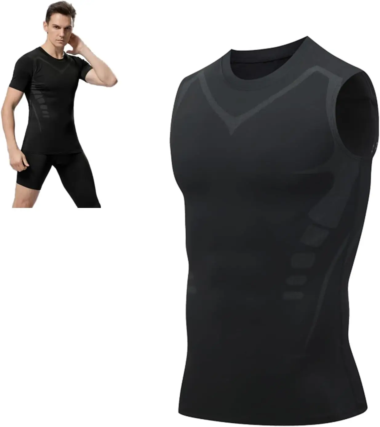 Shapewear Men Ice-Silk Slimming Ionic Shaping Vest Body Shaper Compression T-Shirts Tank Top Tummy Control Fitness Shirts