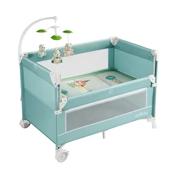 Cool Baby Folding Crib Removable Splicing Queen Bed Portable Multi-function Cradle with Mosquito Net 1