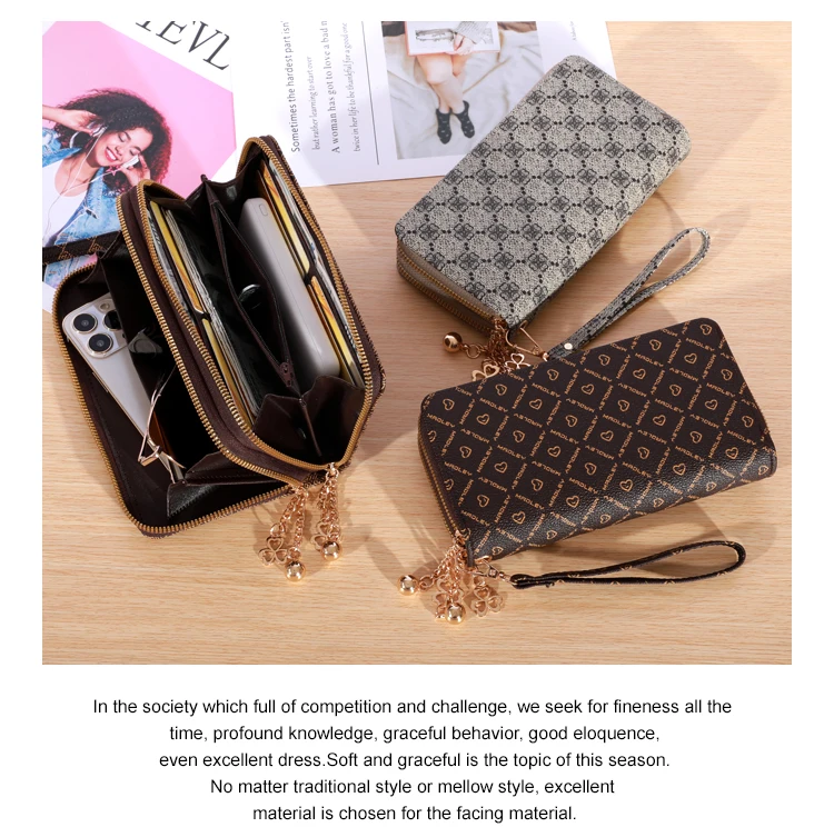 Einfache lange Brieftasche mit großem Fassung vermögen, Reiß verschluss aus Kunstleder, lässige multifunktion ale Clutch-Tasche – Detail 1