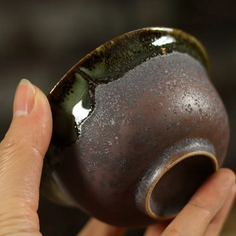 Retro Iron Rust Glaze Ceramic Gaiwan Tea Tureen Teaware Cup Chinese Temmoku Tea Bowls Vintage Chawan Ceramony Set 150ml