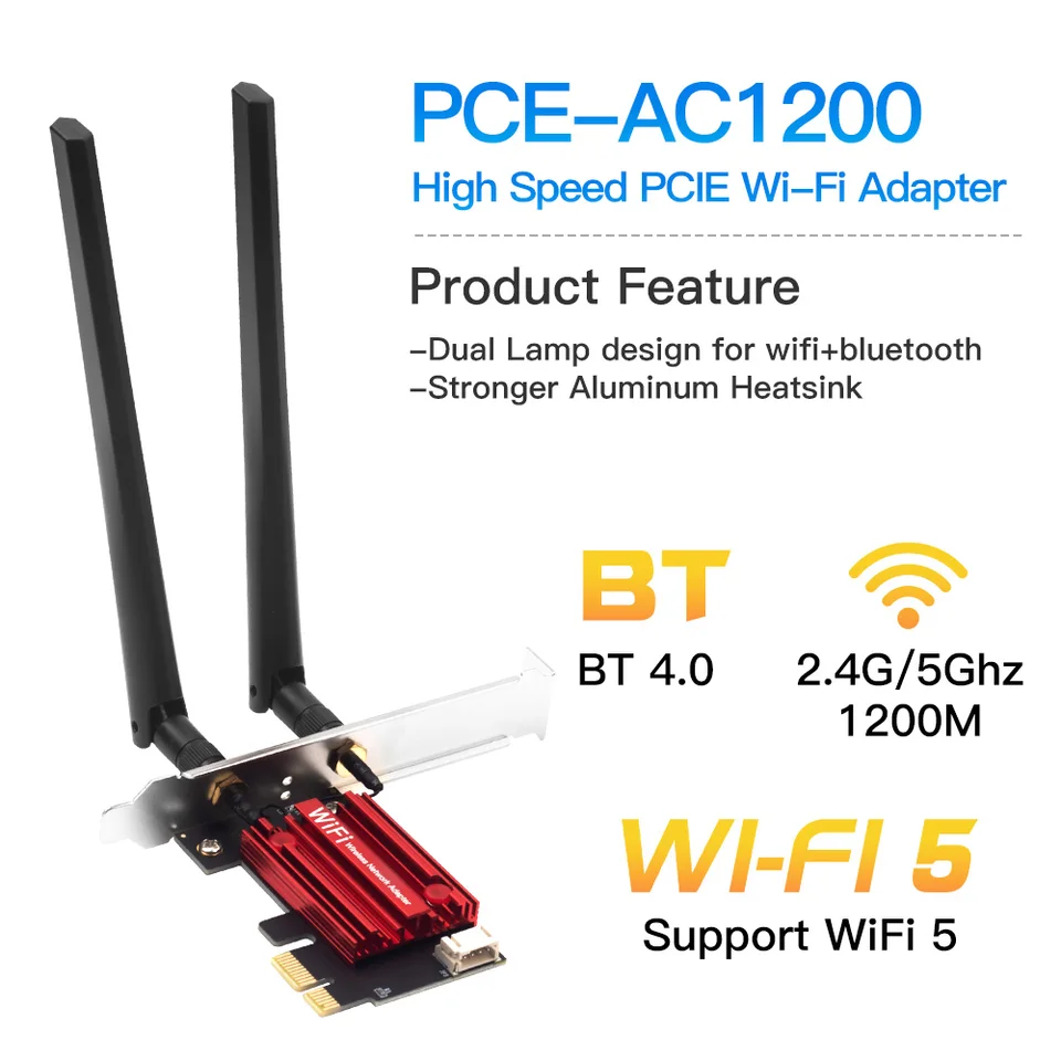 FENVI WiFi 5 PCI-E Wireless Adapter AC1200 Network Card Dual Band 2.4G/5GHz 802.11AC For Bluetooth 4.0 Desktop Windows_voghion.com