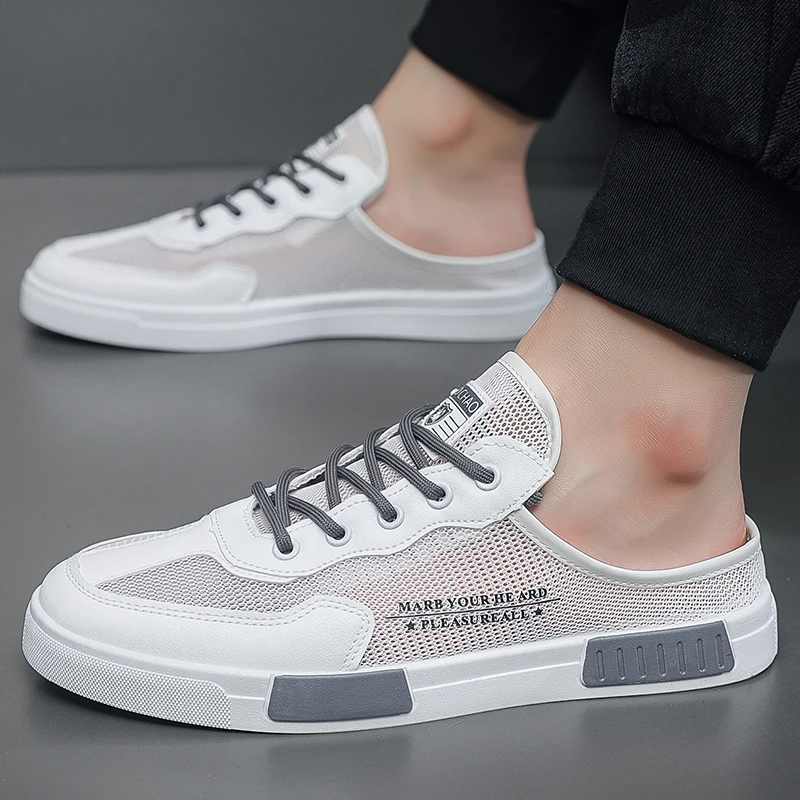 Breathable Half Slippers Men Casual Shoes Lightweight Slip-on Shoes Men Flat Shoes Man Sneakers Comfortable Lazy Driving Loafers 4