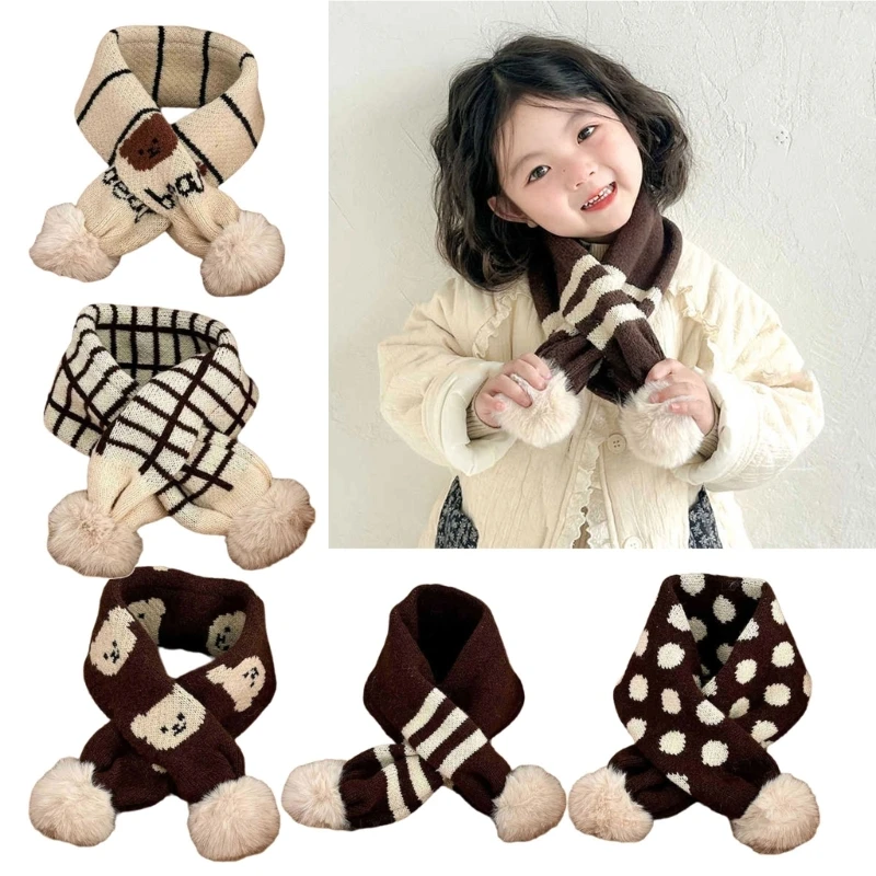 Winter Knitted Children's Scarf Baby Pom Scarf Soft Scarves Neck Collar Cartoon Bear Girl Neckerchief Warmer Stuff