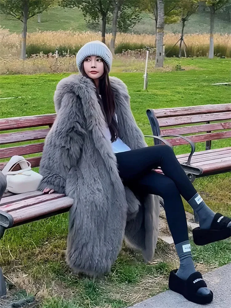 

Faux Fox Fur Coat Women Long Thick Warmth Hooded Coat