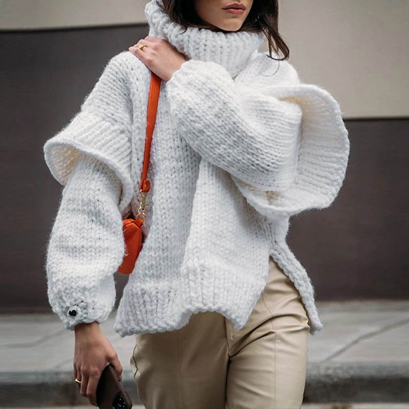 

Осенний Повседневный Свободный теплый пуловер, топы, Женская водолазка, пушистый вязаный свитер, модная уличная одежда, свитер в стиле пэчворк с длинными рукавами