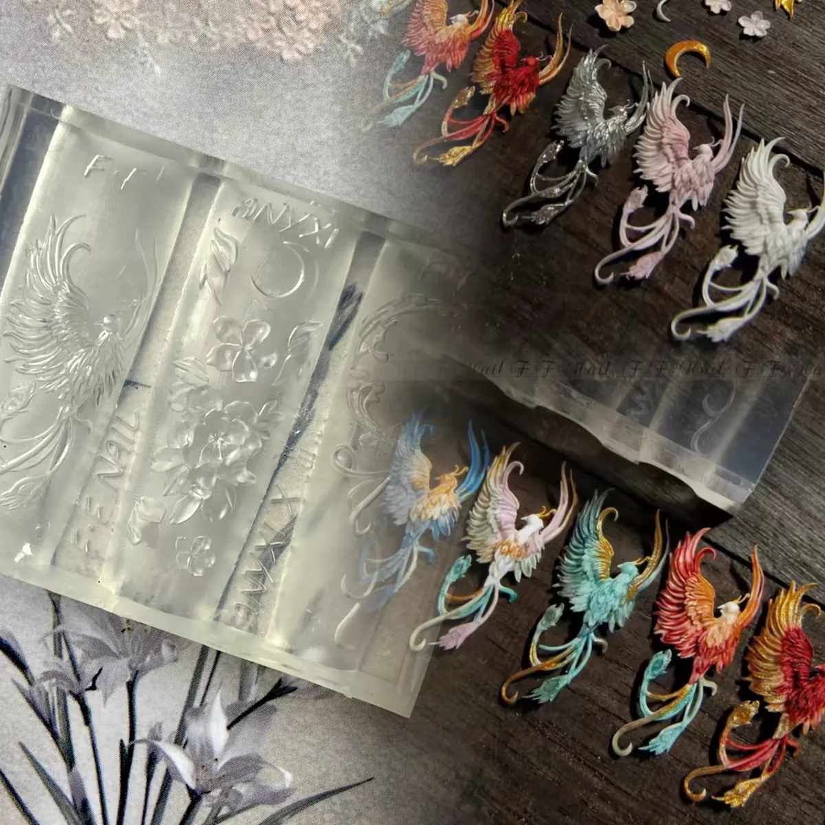 1pc 드래곤 새해 Phoenix3D 아크릴 금형 꽃 네일 아트 장식 DIY 실리콘 금형 네일 아트 템플릿 손톱 금형