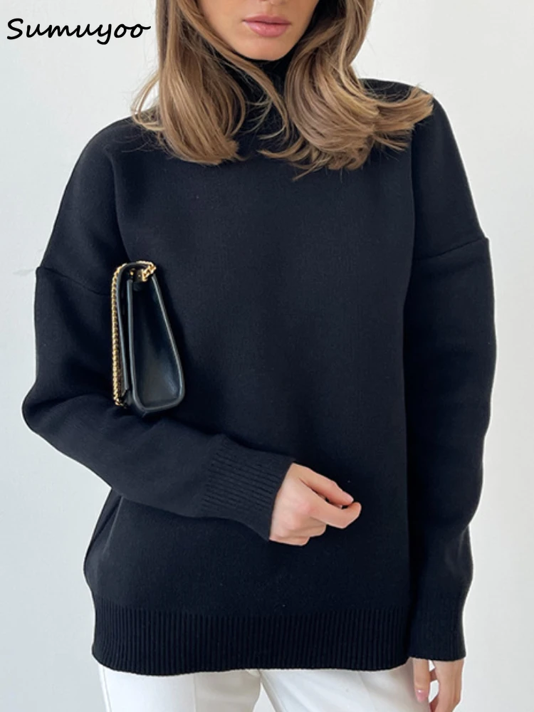 Sumuyoo Women Turtleneck Sweater CHIC Autumn Winter Thick Warm Pullover Top Oversized Casual Loose Knitted Jumper Female Pull