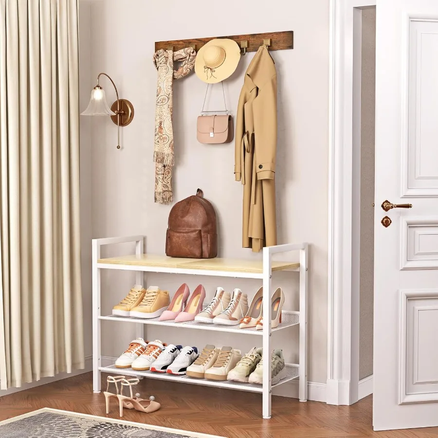 Shoe Rack for Front Door Entrance 3 Tier Shoe Rack for Entryway Shoe Shelf for Closet Metal Shoe Racks Organizer with Sturdy Wo