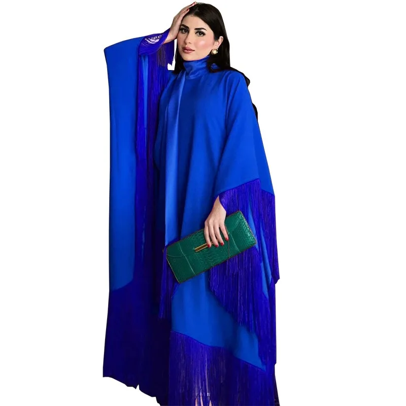 Muslim Women Batwing Sleeve Tassel Kaftan High Fashion Dress Modest Party Dress formal dress  robes femmes élégantes chic