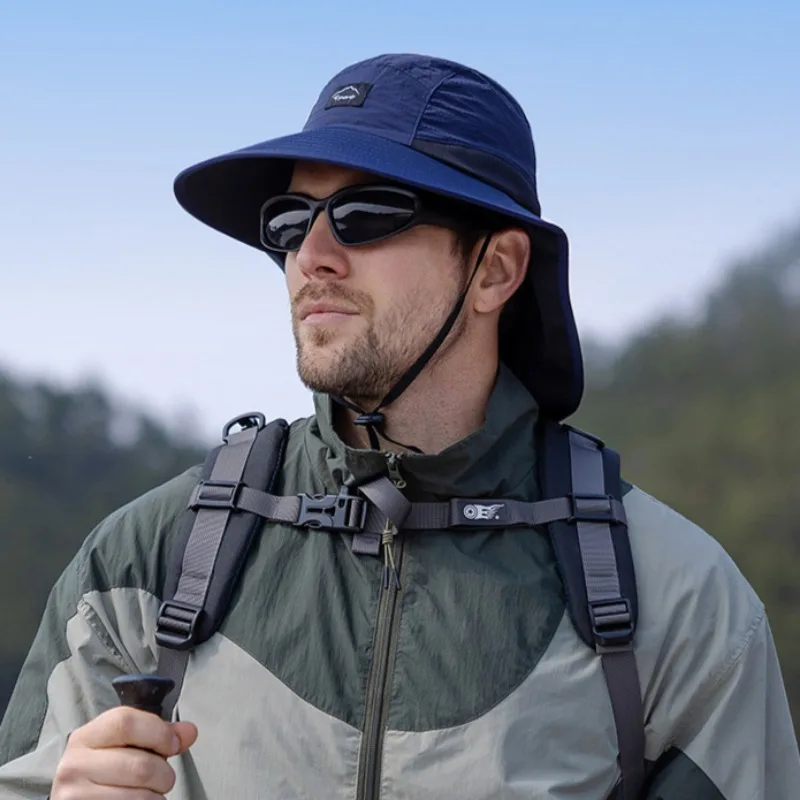 Unisex Summer Wide Brim Waterproof and Quick-drying Panama Caps Outdoor Visor Bucket Hats Mesh Breathable Sun Hat with Neck Flap 2