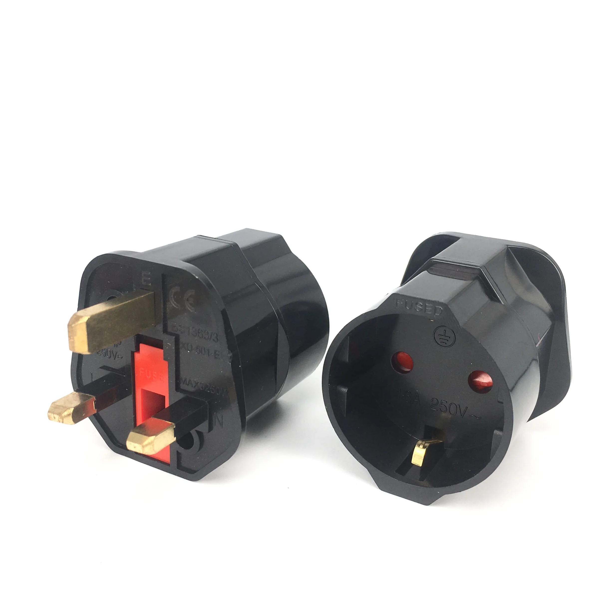 2 x Schuko Style Socket European 2-Pin to UK 3-Pin AC Mains Power Travel Visitor Adaptor White Gadgets Hut UK 