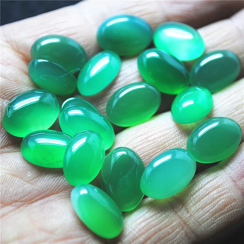 

10PCS Natural Green Lace Agate Cabochons Oval Shape 10X14MM DIY Jewelry Accessories Loose Beads Cabs No Hole Free Shippings