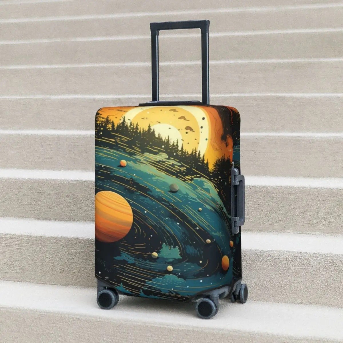 

Funny Planets Suitcase Cover Forrest Universe Elastic Cruise Trip Protector Luggage Case Flight Christmas Gift