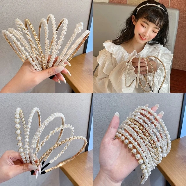 Aro para el pelo para mujer, diadema de perlas simples, antideslizante, accesorios para el cabello, novedad